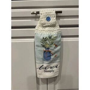 Crochet Top Kitchen Towel- Live simple (leaves and jar)